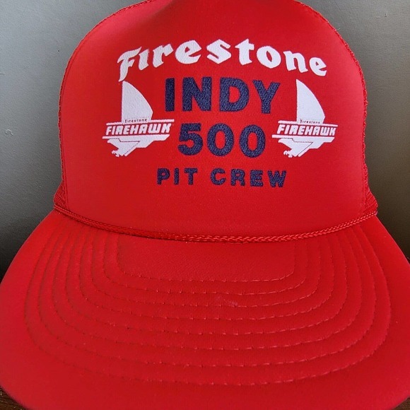 Vintage RARE Indy 500 Pit Crew FireHawk Firestone Snapback Cap Hat Red - Picture 2 of 9